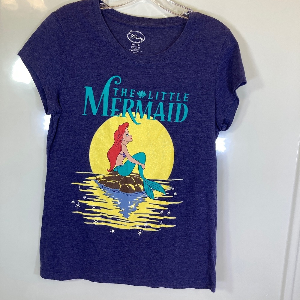 Disney Ariel Blue Shirt Juniors Sz XXL 19 Short Sleeve Glitter Accent